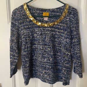 Navy Blue Sequin Embellished Women's Top